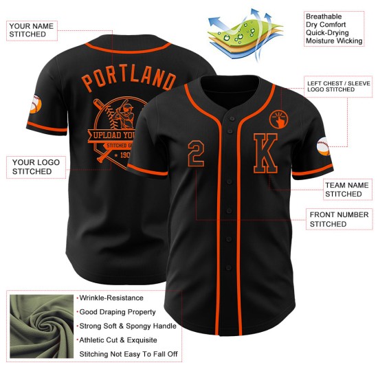 Maglia da baseball nera arancione personalizzata autentica Maglia da baseball nera arancione personalizzata autentica