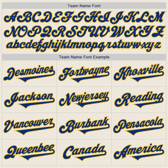 Maglia da baseball autentica color crema personalizzata, colore blu royal e oro Maglia da baseball autentica color crema personalizzata, colore blu royal e oro