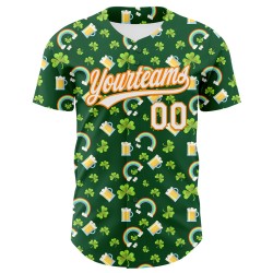 Maglia da baseball autentica 3D Green Shamrock St. Patrick's White-Bay personalizzata Orange Beer Maglia da baseball autentica 3D Green Shamrock St. Patrick's White-Bay personalizzata Orange Beer