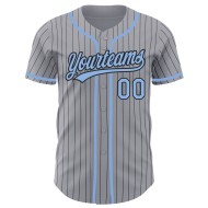 Maillot de baseball gris authentique à rayures bleues et noires claires Maillot de baseball gris authentique à rayures bleues et noires claires
