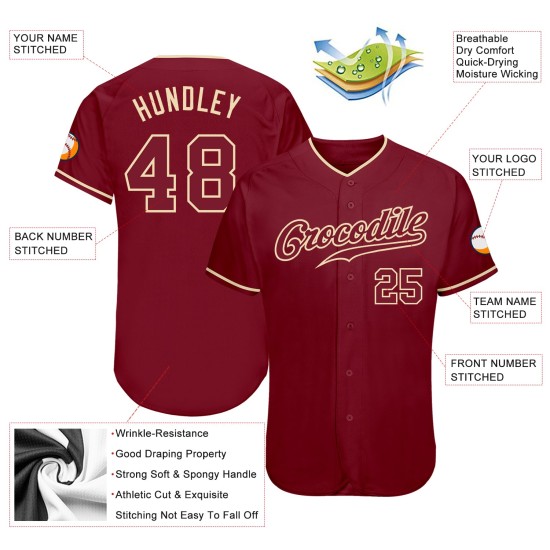 Maglia da baseball autentica Crimson personalizzata Crimson-Crema Maglia da baseball autentica Crimson personalizzata Crimson-Crema